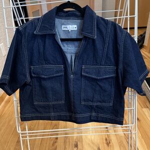 Zara Denim crop-top blouse Size L (Never Worn)